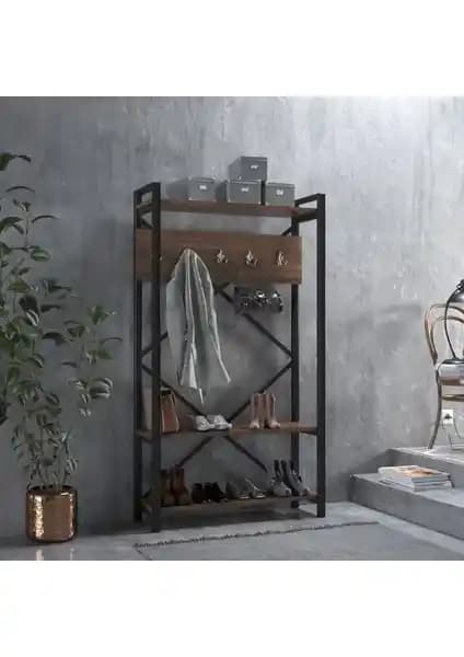 EVDEMO Berceste Ceviz Renkli Vestiyer Portmanto Modern ve Dayanıklı Tasarım