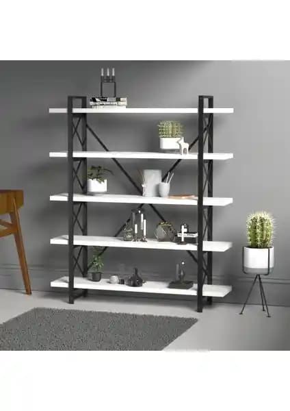 EVDEMO Beyaz Metal ve Ahşap Kitaplık: Modern ve Dayanıklı Depolama Çözümü