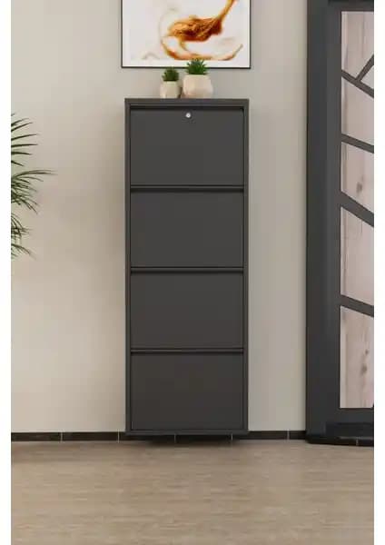 EVDEMO Kilitli Metal Ayakkabılık Antrasit - Modern ve Dayanıklı Depolama Çözümü