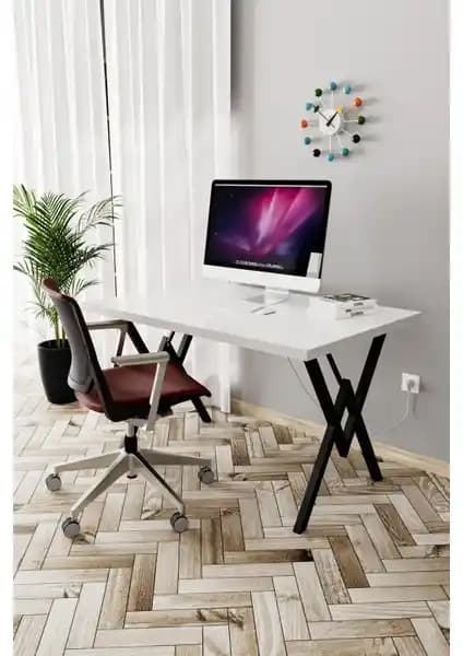 EVDEMO Parla Çalışma Masası Beyaz Modern ve Dayanıklı Ofis Mobilyası 80x120 cm