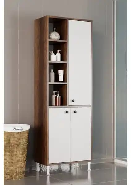 EVDEMO Selen Çok Amaçlı Mutfak ve Banyo Dolabı Ceviz Renkli Şık ve Fonksiyonel Tasarım