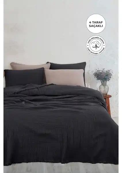 Evlen Home Collection %100 Pamuk Müslin Çift Kişilik Yatak Örtüsü ve Yastık Kılıfı Seti