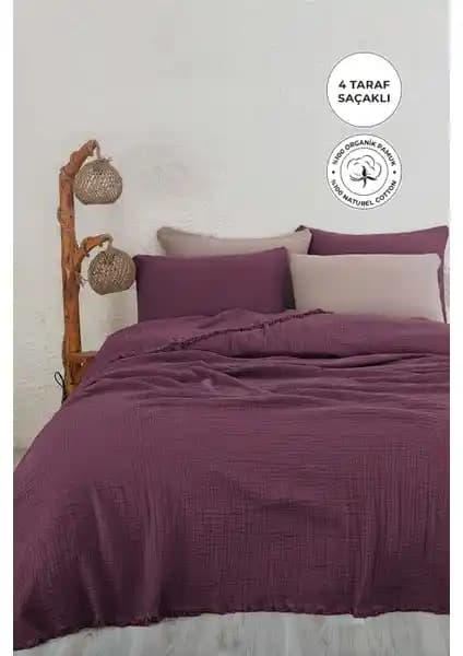 Evlen Home Collection %100 Pamuk Müslin Yatak Örtüsü Çift Kişilik Battal Boy 4 Katlı Tasarım