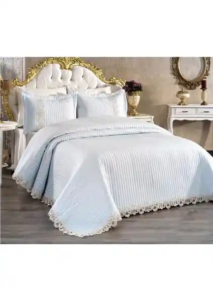Evlen Home Collection Kapitone Mihrimah Dantelli 3 Parça Yatak Örtüsü Çift Kişilik