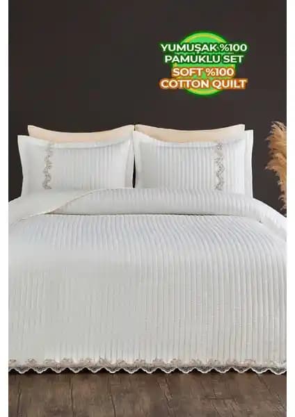 Evlen Home Collection Kapitone Mihrimah Dantelli 3 Parça Yatak Örtüsü Şıklık ve Fonksiyonellik