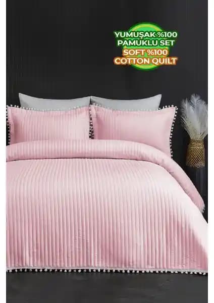 Evlen Home Collection Kapitone Ponpon 3 Parça Yatak Örtüsü Şıklık ve Konfor Sunar