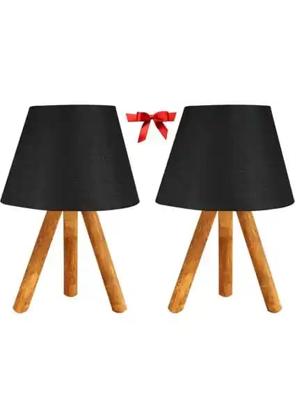 Evlight İkili Abajur Seti Modern Tasarım Siyah Ahşap Detaylar ile Dekorasyonunuza Şıklık Katın