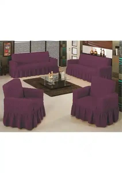 Evory Home Bürümcük Maxi Koltuk Örtüsü Takımı Mürdüm Renkli Modern ve Koruyucu Tasarım