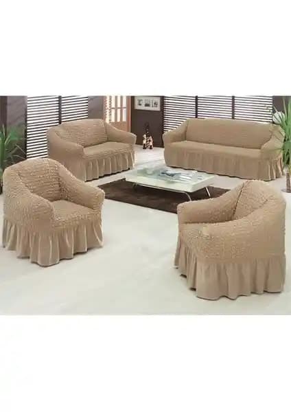 Evory Home Bürümcük Standart Koltuk Örtüsü Takımı Bej Renkli Modern ve Fonksiyonel Tasarım