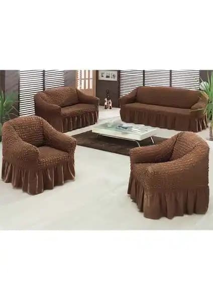 Evory Home Bürümcük Standart Koltuk Örtüsü Takımı Kahverengi Modern ve Uyumlu Tasarım
