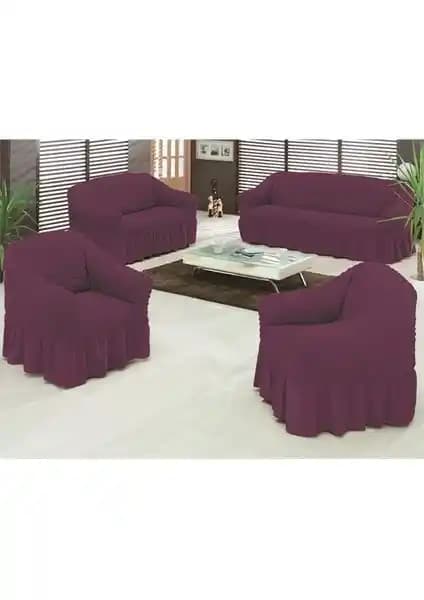Evory Home Mürdüm Renkli Bürümcük Koltuk Örtüsü Takımı Şık ve Kullanışlı Tasarım