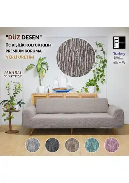 Faiend Jakarlı 3 Kişilik Lastikli Koltuk Kılıfı Modern ve Dayanıklı Ev Dekorasyonu Ürünü