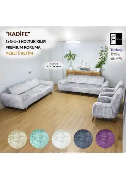 Faiend Kadife 3+3+1+1 Gri Lastikli Kanepe Örtüsü: Şıklık ve Koruma İçin Uygun Çözüm