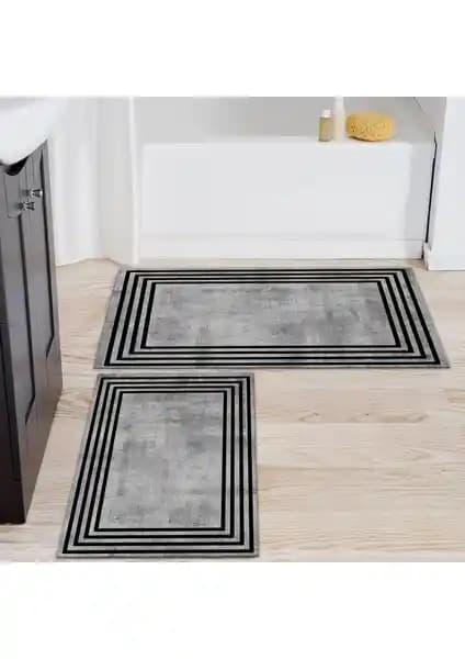 Faiend Yıkanabilir Dijital Baskılı Banyo Paspası Seti Kaymaz Taban ve Klozet Takımı