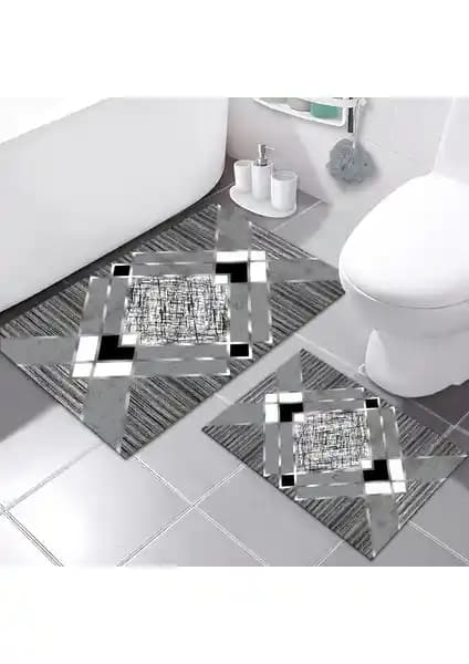 Faiend Yıkanabilir Dijital Baskılı Banyo Paspası Takımı Kaymaz Taban ve Şık Tasarımıyla Modern Banyo Dekoru