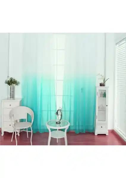 Farbateks Mint Yeşil Renk Geçişli Çift Katlı Tül Perde Modern Tasarım
