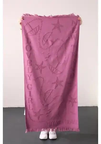 Favora Trend %100 Pamuk Kabartmalı Plaj Havlusu Mürdüm Renkli ve Şık Tasarım