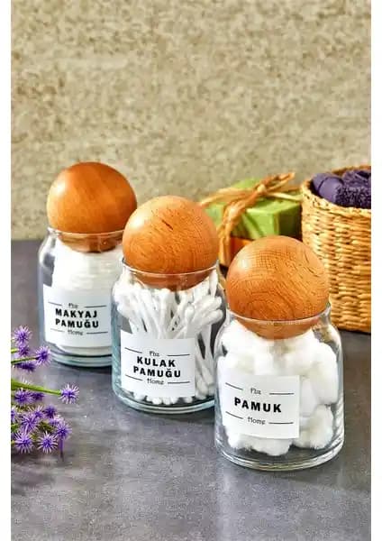 Fbz Home 3'lü Cam Kulak ve Makyaj Pamuğu Seti Şık ve Pratik Tasarım ile Günlük Bakım İçin