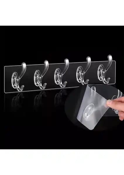 Fer Home Şeffaf Yapışkanlı Askı 5’li Kapı ve Duvar İçin Çok Amaçlı Düzenleme Aracı