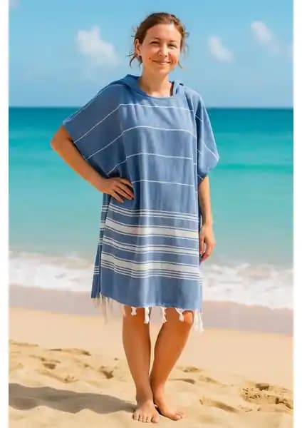 Formeya %100 Pamuklu Yetişkin Peştemal Panço Bornoz Plaj ve Ev Kullanımı İçin Uygun