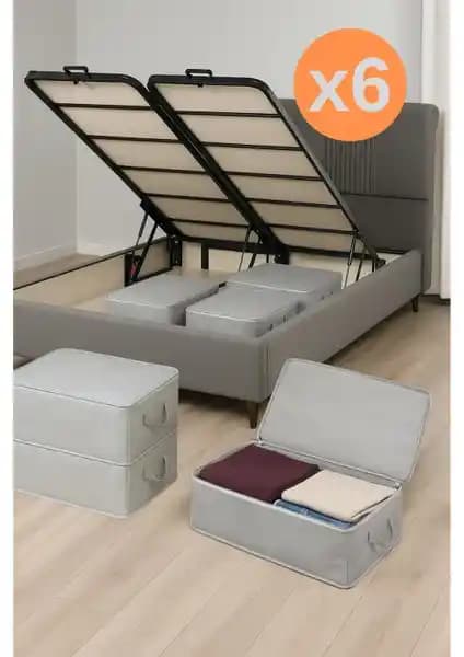 Formeya 6 Adet Büyük Boy Gri Hurç Seti Yatak ve Çekyat İçin Çok Amaçlı Saklama Çözümleri