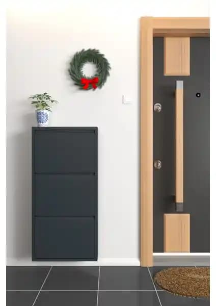 Formood Üçlü Metal Ayakkabılık Antrasit: Modern ve Dayanıklı Giriş Düzeni Çözümü