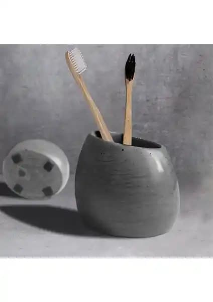 Ghogol Home Eliptik Beton Diş Fırçalık Antrasit Modern ve Dayanıklı Tasarım