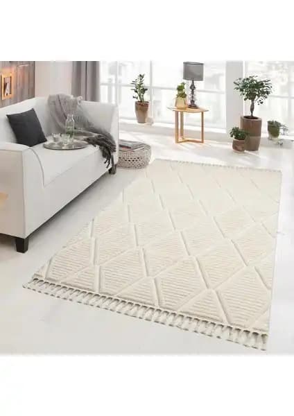 Giza Home Madu Krem Saçaklı Dokuma Salon ve Oturma Odası Halısı İncelenmesi