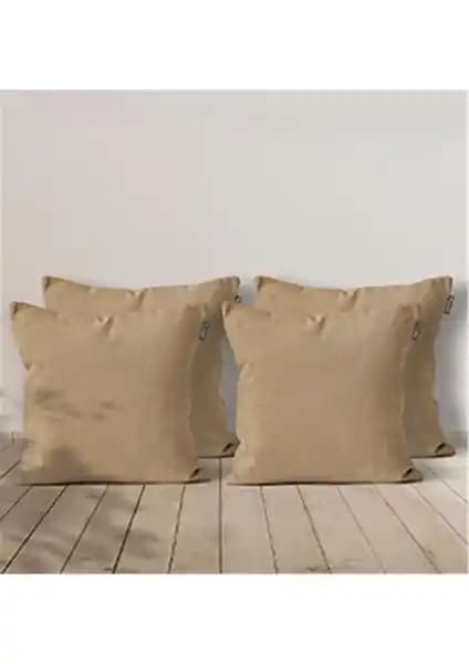 Goccia 4'lü Kadife Dokulu Kırlent Kılıfı Bej Modern Ev Dekorasyonu İçin Uygun