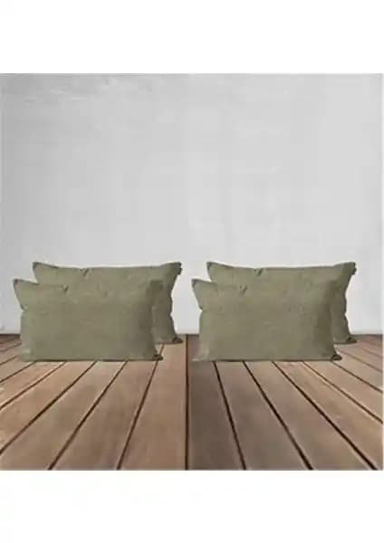 Goccia 4'lü Kadife Dokulu Kırlent Kılıfı Haki Yeşil Modern Ev Dekorasyonu İçin