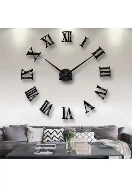 GogoPlus Gogo 3D Siyah Mermer Desenli Duvar Saati Modern Dekorasyon İçin Uygun