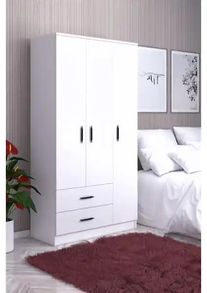 Gubimo Abete 3 Kapılı 2 Çekmeceli Modern Gardırop Yatak Odası ve Antre İçin Uygun