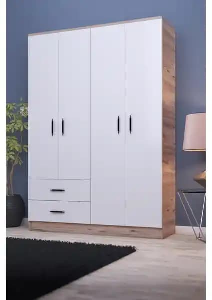 Gubimo Abete 4 Kapılı 2 Çekmeceli Modern Gardırop Yatak Odası ve Dekorasyon Çözümü