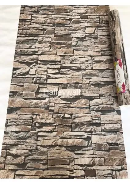 Halleywall 65-1 Doğal Taş Görünümlü Kahve 3D Duvar Kağıdı ile İç Mekanlara Şıklık Katın