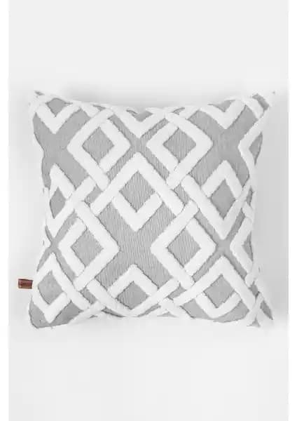 Hamur Bohem Mila Gri Punch Panç Desenli Dekoratif Kırlent Kılıfı 43x43 cm