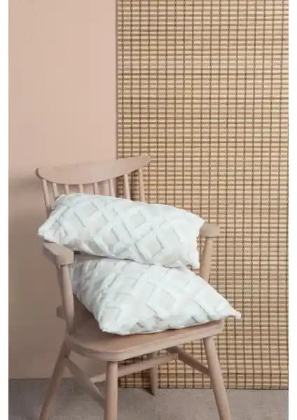 Hamur Bohem Tasarım Punch Panç Desenli Dikdörtgen Kırlent Kılıfı Ekru 28x50 cm