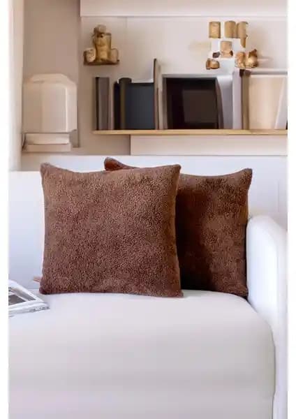 Hamur Iskandinav Bohem 2 Li Teddy Puffy Kırlent Kılıfı Kahverengi 43x43 cm
