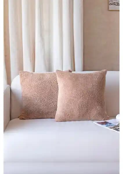 Hamur İskandinav Bohem Teddy Puffy Bej Kırlent Kılıfı Şık ve Çok Yönlü Dekorasyon Çözümü