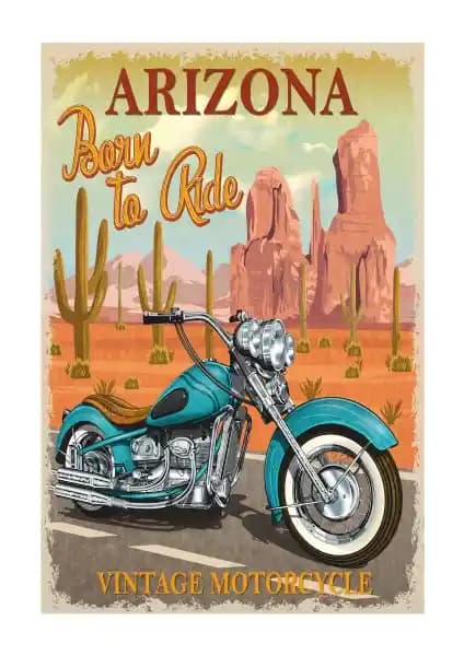 Hayat Poster Arizona Motor Retro Vintage Ahşap Duvar Dekoru 20x30 cm Şık ve Dayanıklı Tasarım