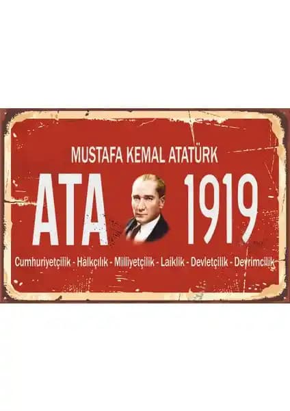 Hayat Poster Mustafa Kemal Atatürk Tabela Tarz Retro Vintage Ahşap Dekorasyon Parçası