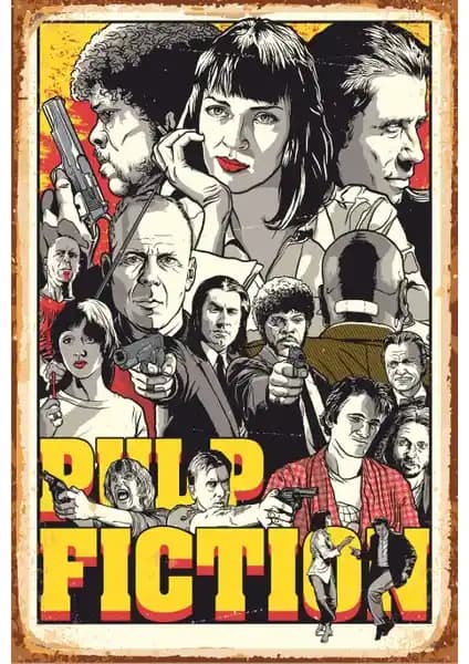 Hayat Poster Pulp Fiction Retro Vintage Ahşap Poster Dekorasyon İçin Şık ve Dayanıklı Parça