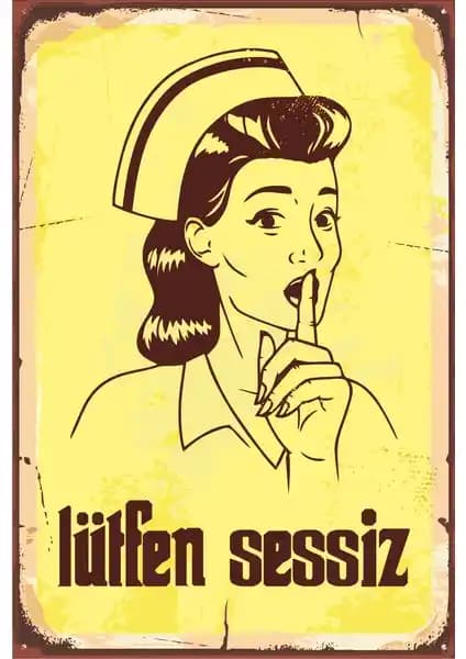 Hayat Poster Sus Yapan Hemşire Retro Vintage Ahşap Duvar Dekoru 20x30 cm