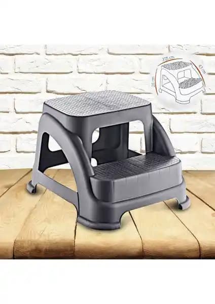 Hobi Life Küçük Boy 2 Basamaklı Antrasit Merdiven Tabureleri Ev ve İş Mekanları İçin