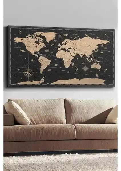 İdora Vintage Dünya Haritası Kanvas: Modern ve Dayanıklı Duvar Sanatı Tasarımı