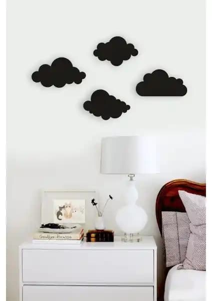 İkbal Market 4’lü Bulut Ahşap Duvar Tablosu Modern ve Şık Dekoratif Çözüm