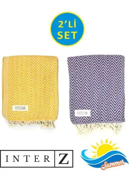 INTER Z 2'li Peştemal Plaj Havlusu Seti Yüksek Emicilik ve Şık Tasarım ile Pratik Kullanım