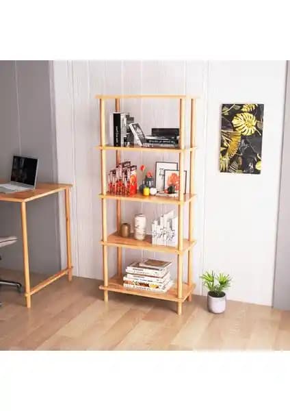 İntergo Dekoratif 5 Raflı Ahşap Ayaklı Kitaplık Modern ve Dayanıklı Tasarımıyla Öne Çıkıyor