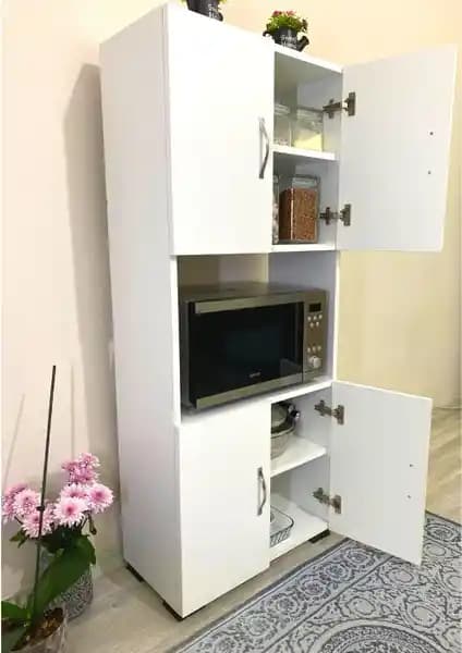 Irmak Mobilya Çok Amaçlı Beyaz Mikrodalga Fırın Dolabı 4 Kapaklı ve Orta Bölmeli