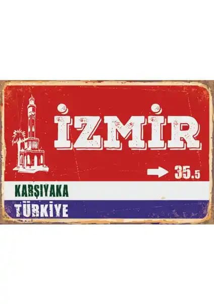 İzmir Karşıyaka Temalı Retro ve Vintage Sokak Tabelası Duvar Dekoru (75-90 karakter)