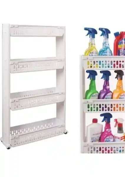 Jade Çok Amaçlı 4 Katlı Tekerlekli Plastik Raf ile Dar Alanlarda Pratik Depolama Çözümü